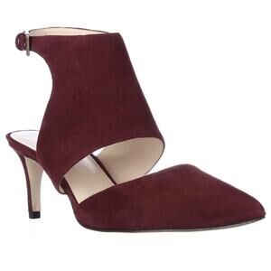 Nine West Salinda Suede Pointed Toe Ankle Strap Dress Pump Heels Red Womens 8.5